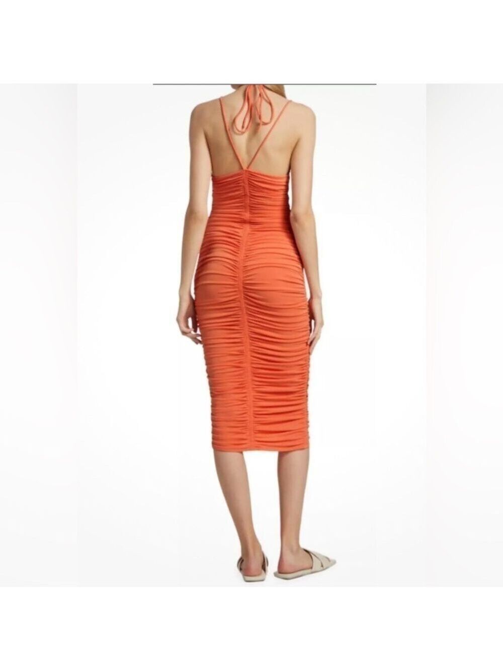 A.L.C. Allegra Ruched Embellished Halter Bodycon Sangria Orange Midi Dress Small - Picture 9 of 16